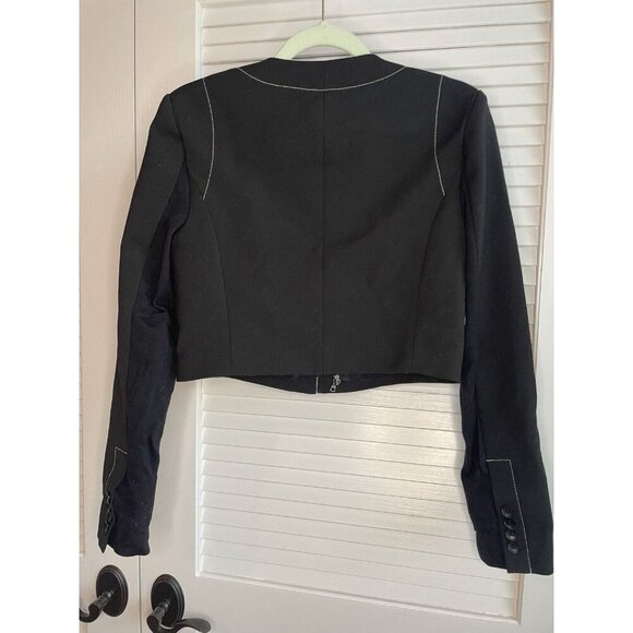 BCBGMAXAZRIA Black Cropped Blazer Jacket Derek Size S Tailored Stretch Evening - Picture 2 of 9